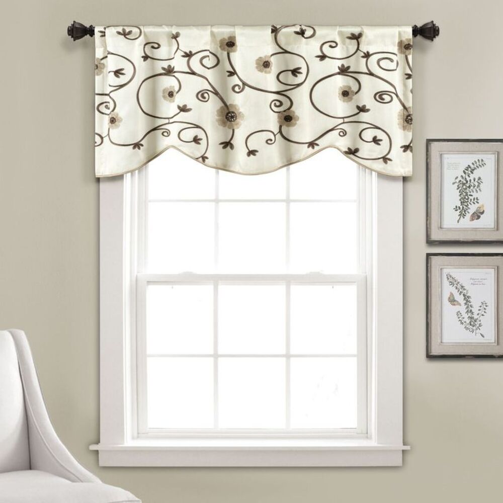 Lush Décor Royal Garden Faux Silk Embroidered Valance Neutral Single 18x42